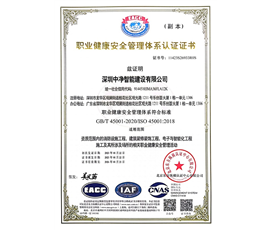 ISO职业健康安全管理体系认证证书